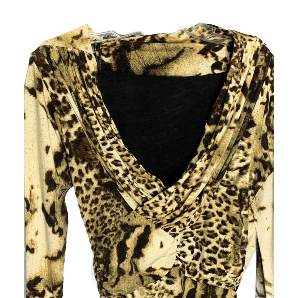 Ceme London Womens 10 Cheetah Animal Print Bodycon Dress Long Sleeve Fitted View 4